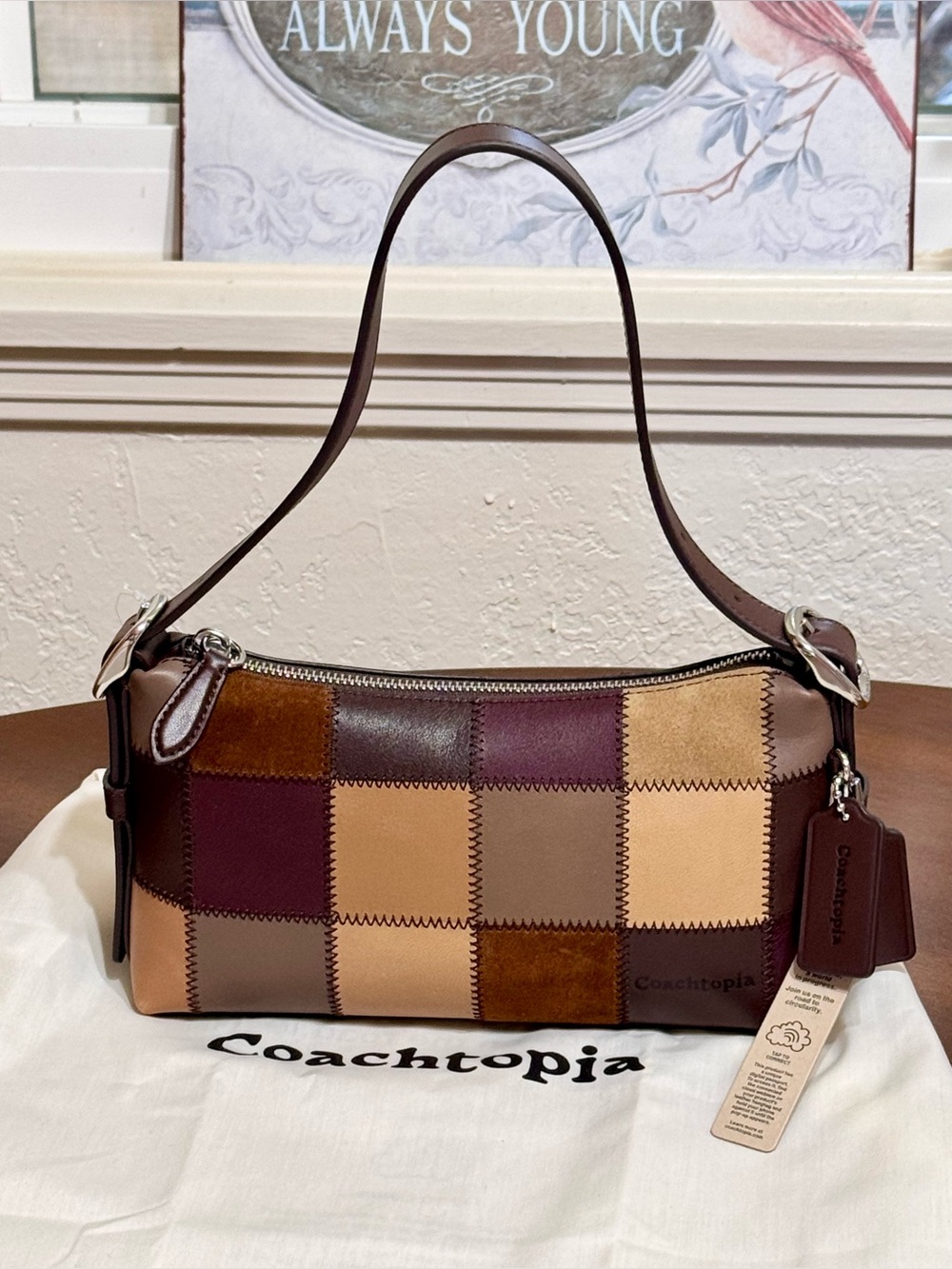 COACH Coachtopia Alter Ego Slouchy Shoulder Bag chocolate brown Tan,wine checke
